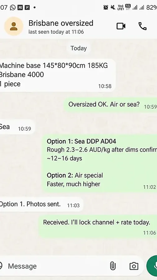 WhatsApp full Option quote — oversized Brisbane sea