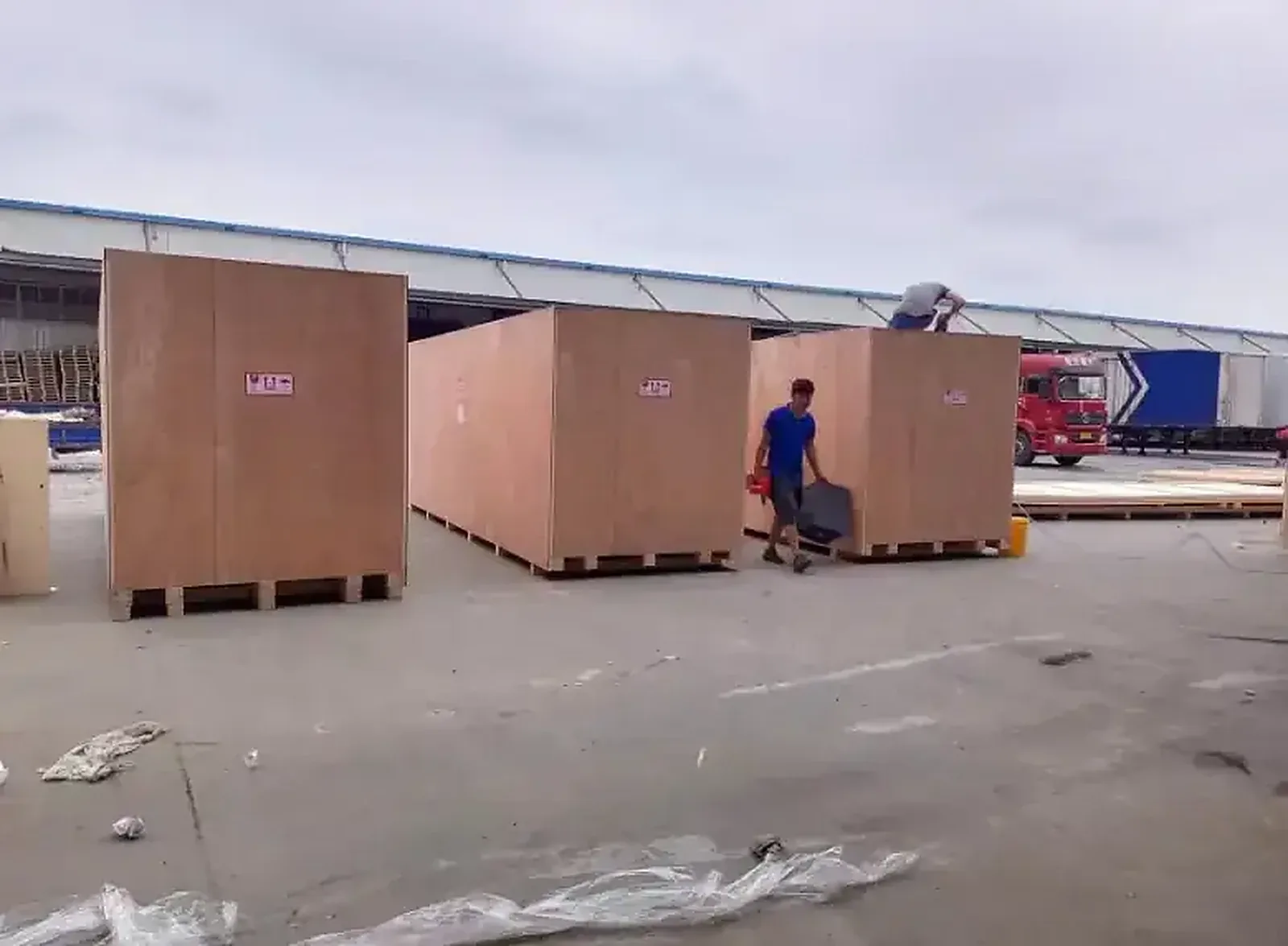 Wooden crates staged at the loading yard